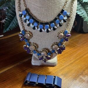 J. Crew Blue and Purple Floral Necklaces and j crew metal bracelet 225 grams